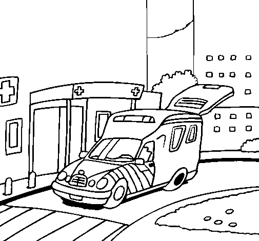 Dibuix de Ambulància en l'hospital  per Pintar on-line