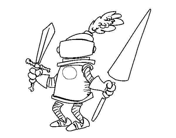 Dibuix de Cavaller amb espasa i llança per Pintar on-line