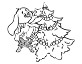 Dibujo de Conill decorant l'arbre de Nadal