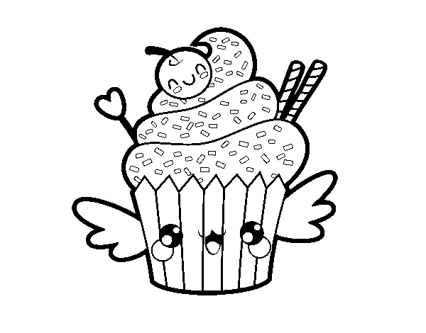 Dibuix de Cupcake kawaii amb cirera per Pintar on-line