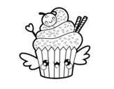 Dibuix de Cupcake kawaii amb cirera per pintar