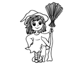 Dibuix de Disfressa bruixa de Halloween  per pintar