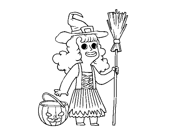 Dibuix de Disfressa de bruixa de Halloween per Pintar on-line