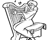 Dibujo de Dona tocant l'arpa