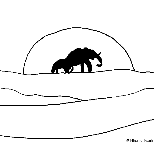 Dibuix de Elefant en l'alba per Pintar on-line