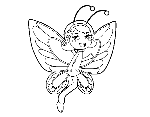 Dibuix de Fada papallona contenta per Pintar on-line