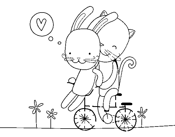 Dibuix de Gatet i Conillet enamorats per Pintar on-line