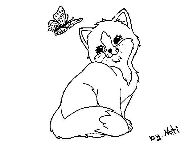 Dibuix de Gatet i papallona per Pintar on-line