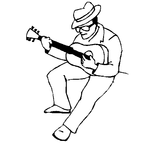 Dibuix de Guitarrista amb barret  per Pintar on-line