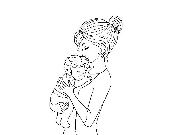 Dibuix de Mare agafant al bebé per Pintar on-line