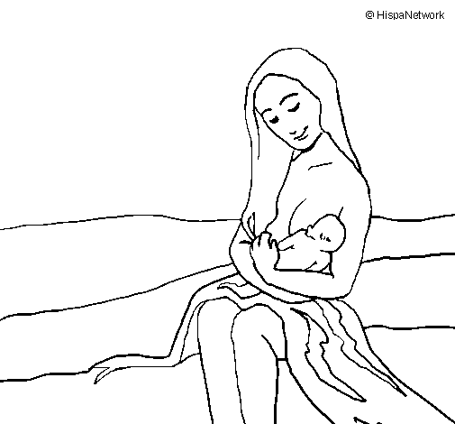 Dibuix de Mare amb la seva nadó per Pintar on-line