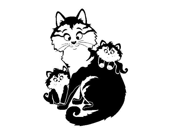 Dibuix de Mare gata i gatets per Pintar on-line