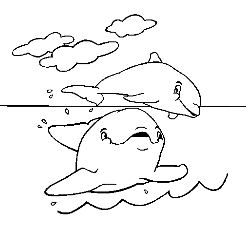 Dibuix de Mare i fill dofí per Pintar on-line