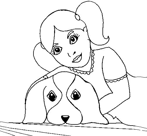 Dibuix de Nena abraçant al seu gos  per Pintar on-line