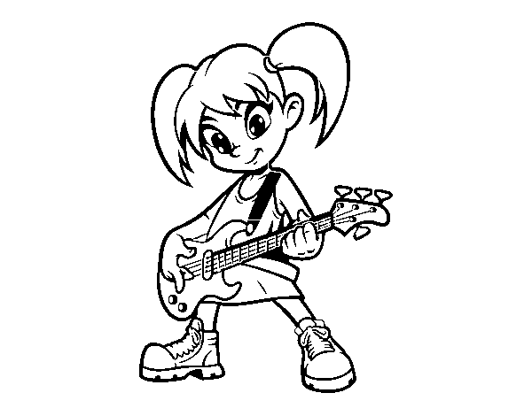 Dibuix de Nena amb guitarra elèctrica per Pintar on-line