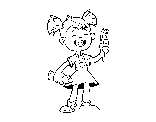 Dibuix de Nena amb raspall de dents per Pintar on-line