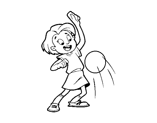 Dibuix de Nena botant la pilota per Pintar on-line