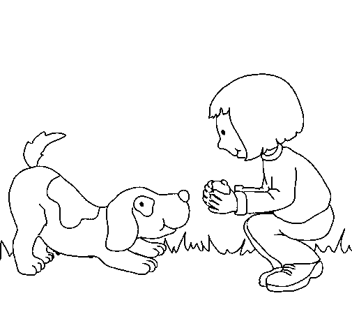 Dibuix de Nena i gos jugant  per Pintar on-line