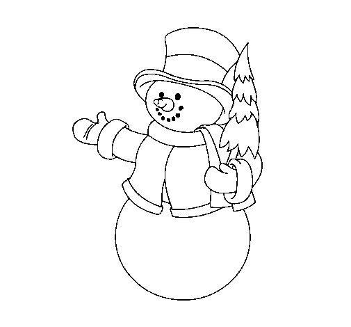 Dibuix de Ninot de neu amb arbre per Pintar on-line
