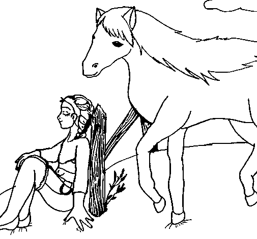 Dibuix de Noia i cavall per Pintar on-line