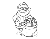 Dibuix de Pare Noel amb bossa de regals per pintar