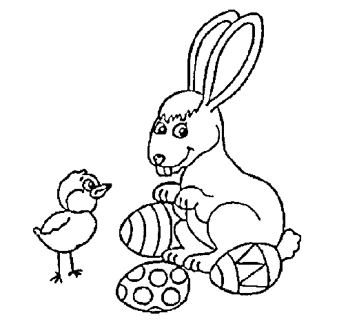 Dibuix de Pollet, conillet i ous per Pintar on-line