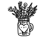 Dibujo de Pot amb flors silvestres i un cor