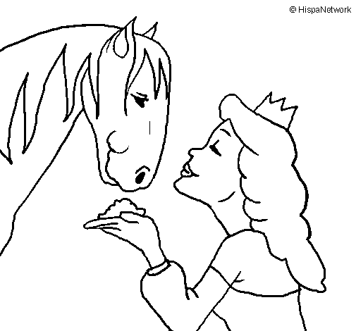 Dibuix de Princesa i cavall per Pintar on-line