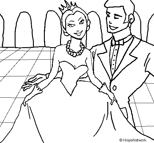 Dibuix de Princesa i príncep en el ball reial per Pintar on-line