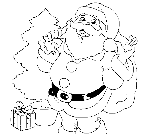 Dibuix de Santa Claus i un arbre de nadal  per Pintar on-line