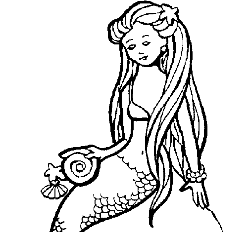 Dibuix de Sirena amb cargol per Pintar on-line