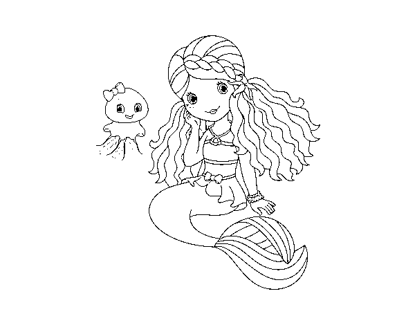 Dibuix de Sirena i medusa per Pintar on-line