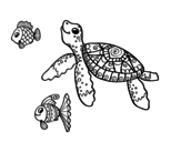 Dibujo de Tortuga de mar amb peixos