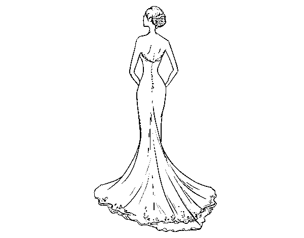 Dibuix de Vestit de boda amb cua per Pintar on-line