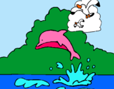 Dibuix Dofí i gavina pintat per maria fernanda portel