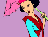 Dibuix Geisha amb paraigua pintat per andreitaXD