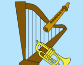 Dibuix Arpa, flauta i trompeta pintat per marta 