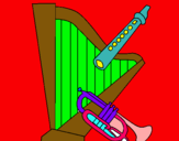 Dibuix Arpa, flauta i trompeta pintat per gemma