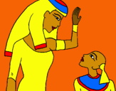 Dibuix Mare i fill egipcis pintat per FERRAN