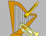 Dibuix Arpa, flauta i trompeta pintat per MCM.
