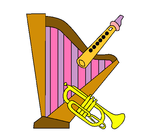 Dibuix Arpa, flauta i trompeta pintat per olga   serra