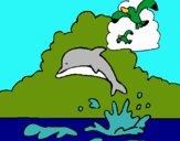 Dibuix Dofí i gavina pintat per J.T.Ó