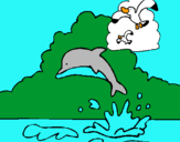 Dibuix Dofí i gavina pintat per efrain