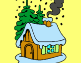 Dibuix Casa en la neu  pintat per piolin  bodí  pio