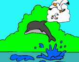 Dibuix Dofí i gavina pintat per helena