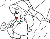 Dibuix Pluja II  pintat per noia dels llavis vermells