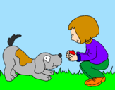 Dibuix Nena i gos jugant  pintat per jaume marina