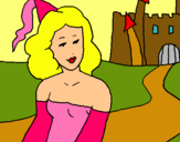 Dibuix Princesa i castell pintat per Eloi i mami