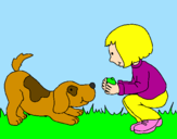 Dibuix Nena i gos jugant  pintat per Meritxell