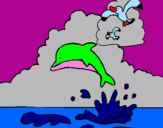 Dibuix Dofí i gavina pintat per ESTELA